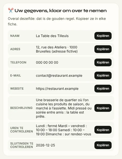 Fictief voorbeeld — Online gevonden worden.